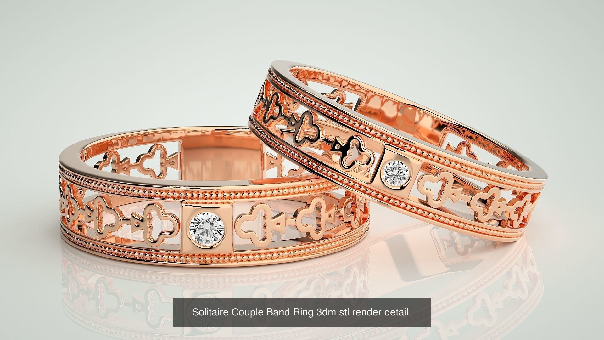 300 Solitaire Ring Couple Band Ring 3dm stl render detail Part-2 3D Model Collection_132