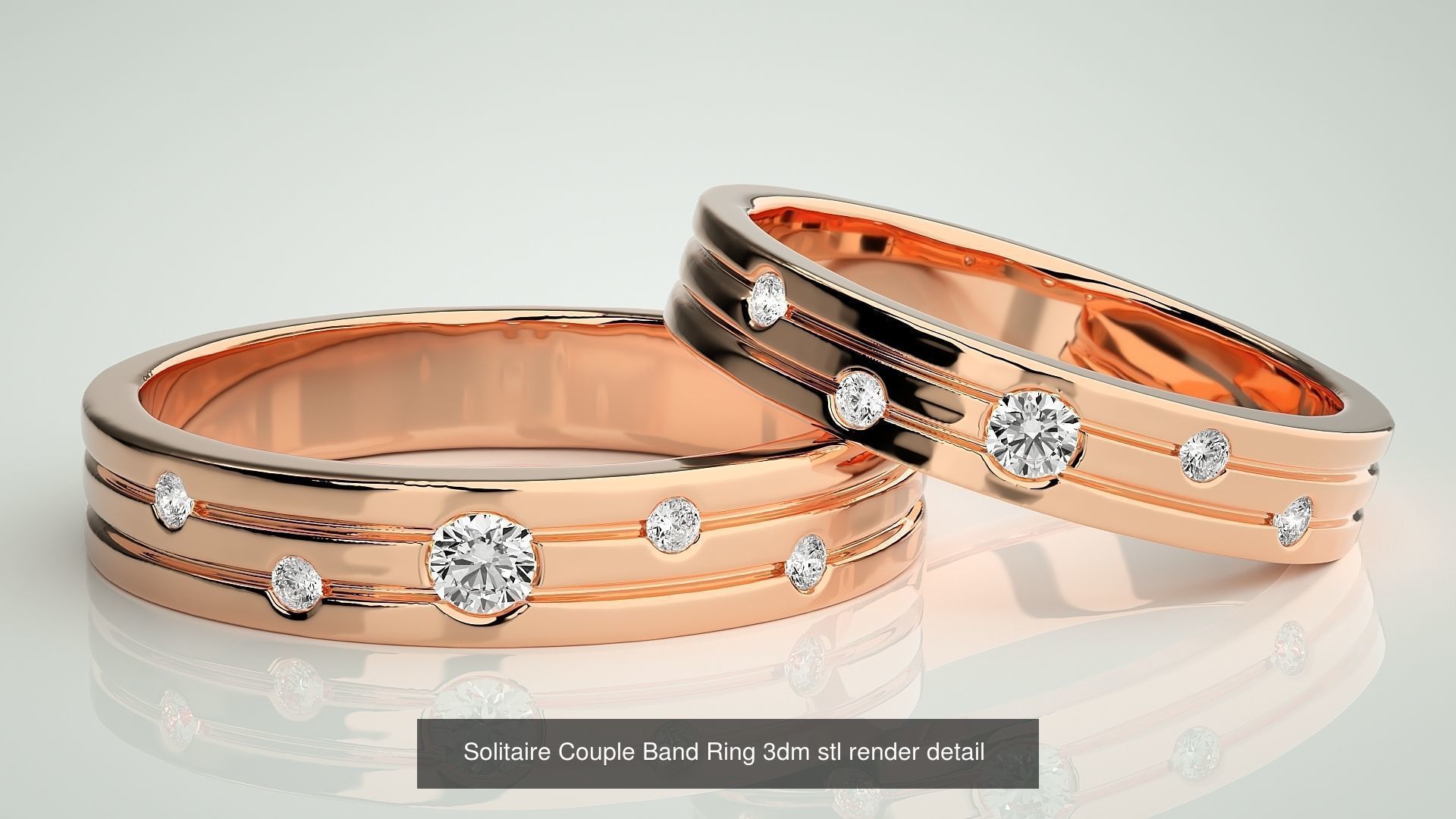 300 Solitaire Ring Couple Band Ring 3dm stl render detail Part-2 3D Model Collection_91