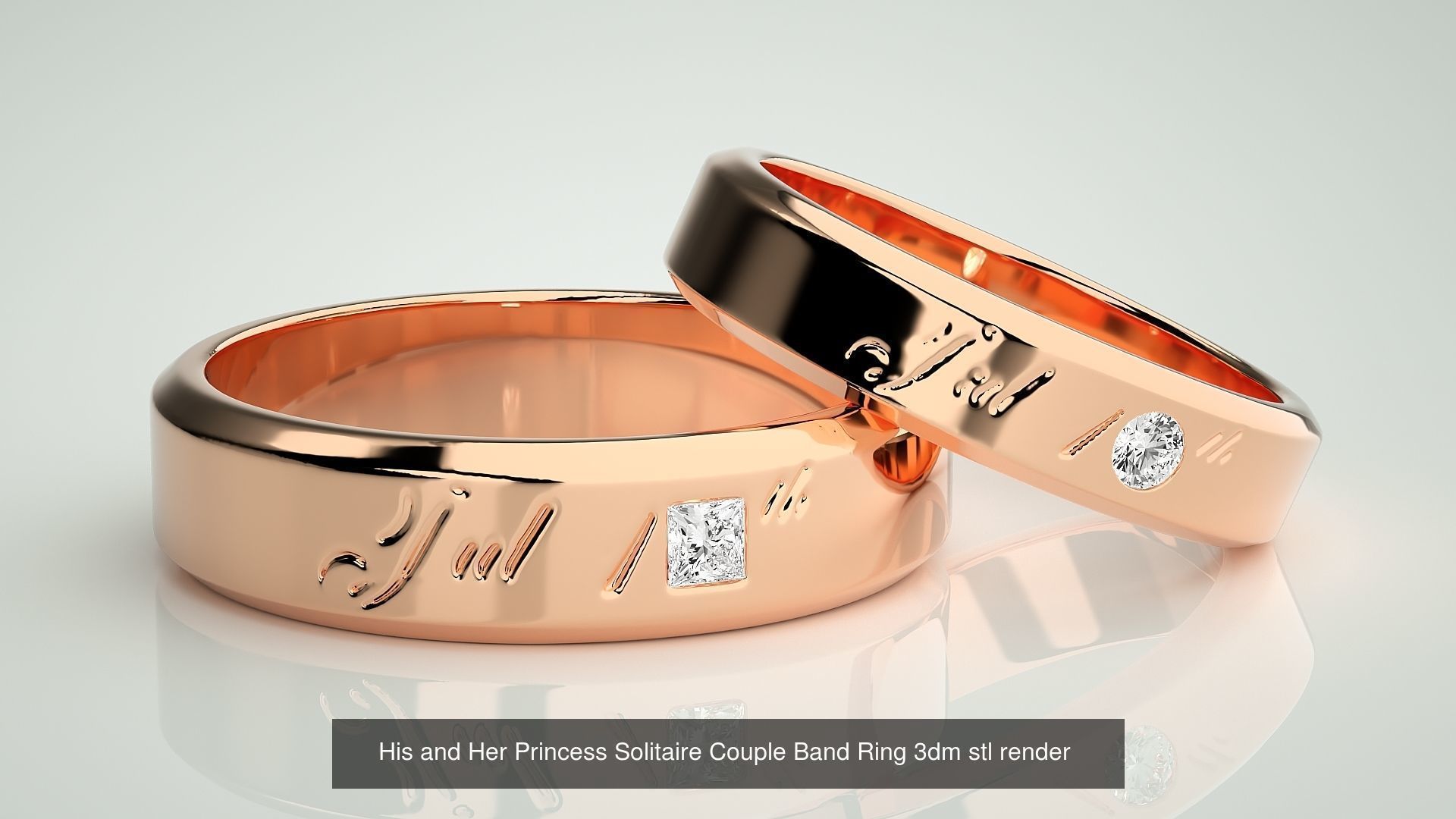 300 Solitaire Ring Couple Band Ring 3dm stl render detail Part-2 3D Model Collection_109