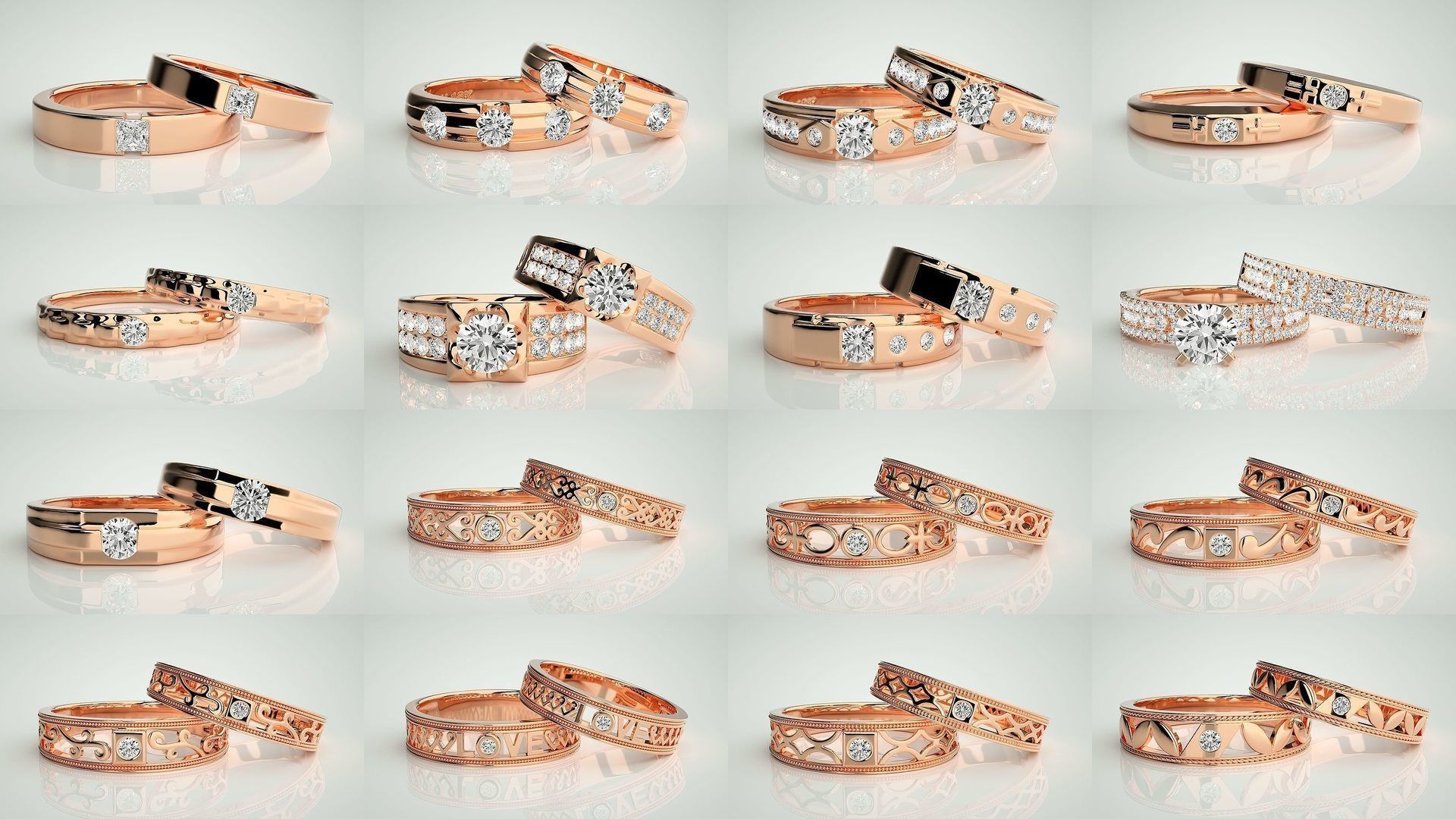 300 Solitaire Ring Couple Band Ring 3dm stl render detail Part-2 3D Model Collection_19