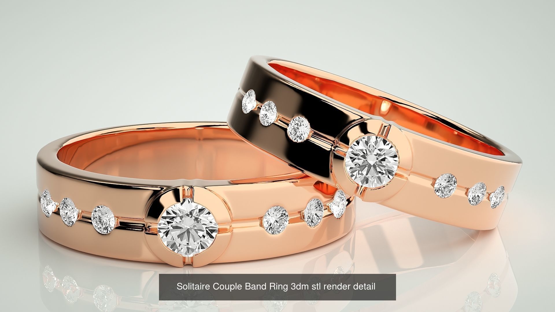 300 Solitaire Ring Couple Band Ring 3dm stl render detail Part-2 3D Model Collection_154