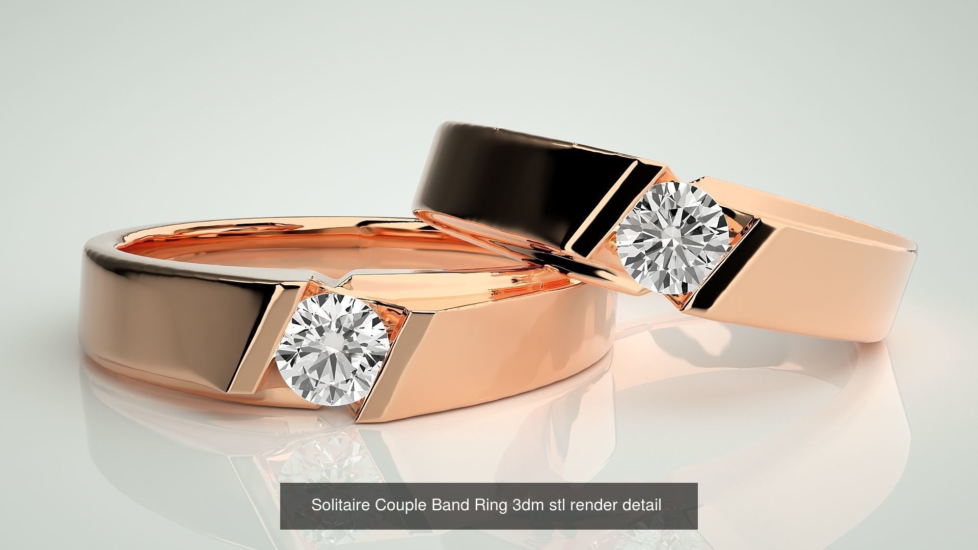 300 Solitaire Ring Couple Band Ring 3dm stl render detail Part-2 3D Model Collection_142
