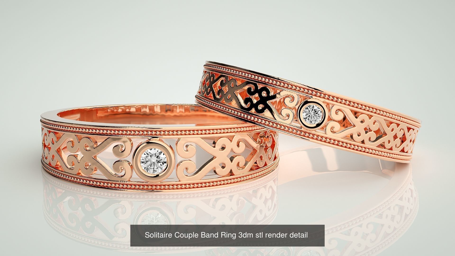 300 Solitaire Ring Couple Band Ring 3dm stl render detail Part-2 3D Model Collection_133