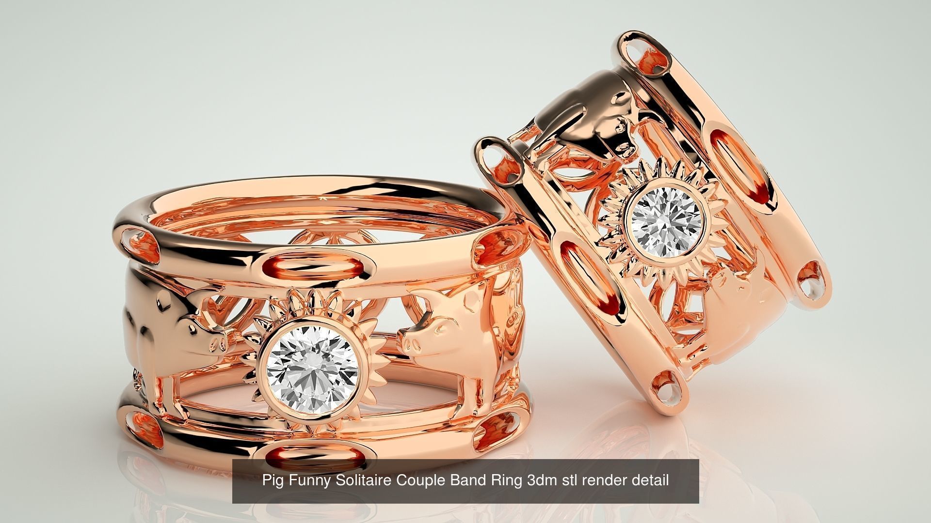 300 Solitaire Ring Couple Band Ring 3dm stl render detail Part-2 3D Model Collection_48