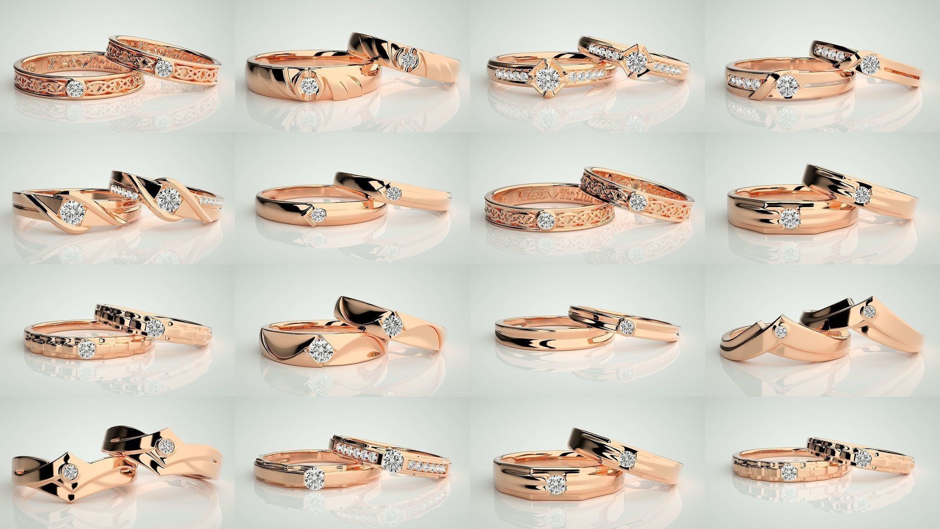 300 Solitaire Ring Couple Band Ring 3dm stl render detail Part-2 3D Model Collection_18