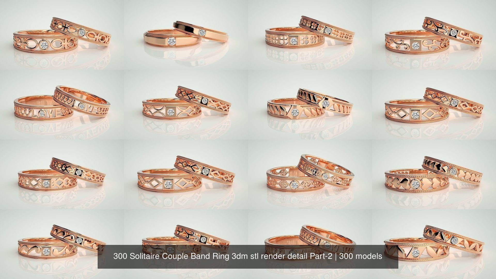 300 Solitaire Ring Couple Band Ring 3dm stl render detail Part-2 3D Model Collection_14