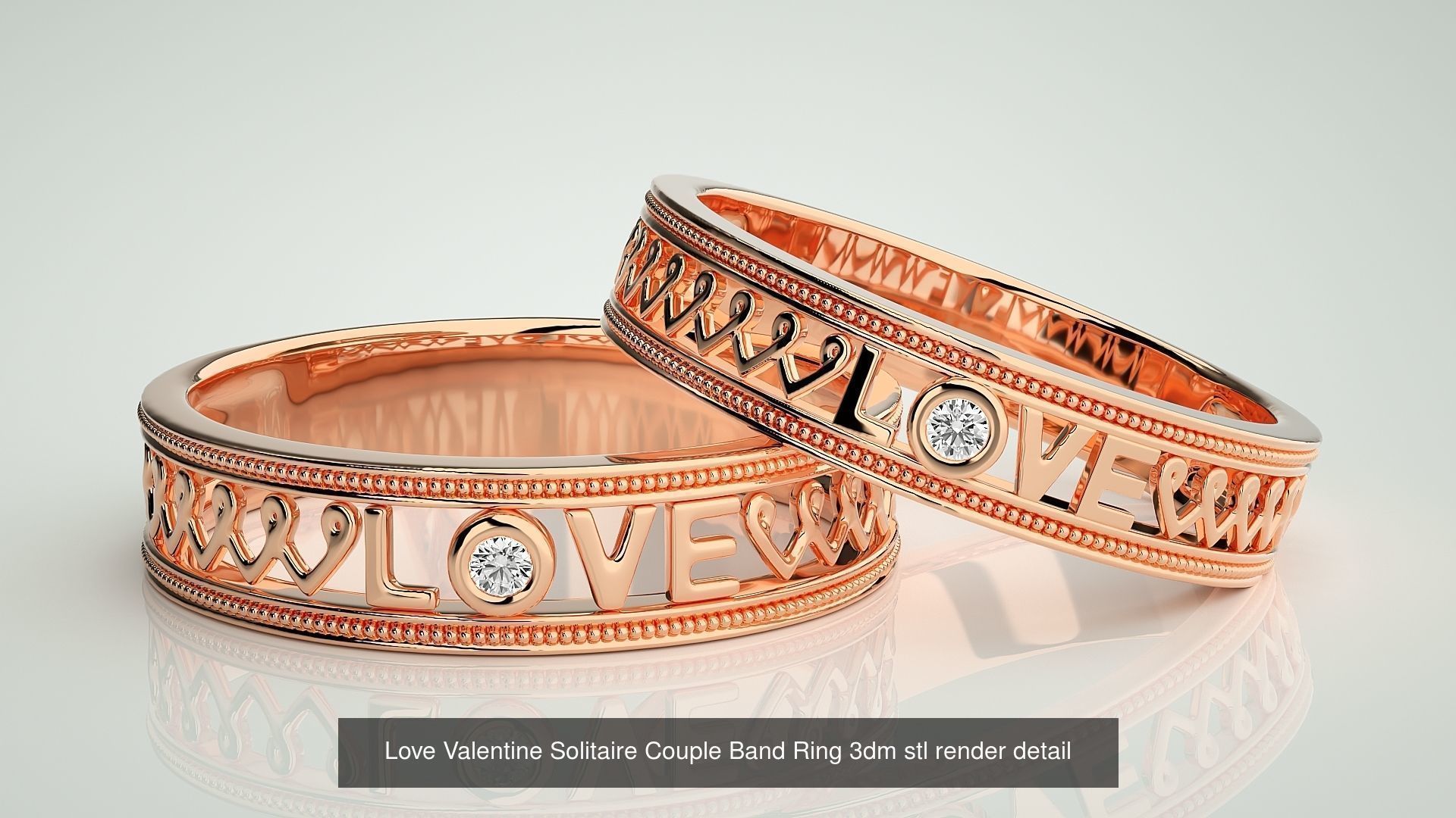 300 Solitaire Ring Couple Band Ring 3dm stl render detail Part-2 3D Model Collection_179