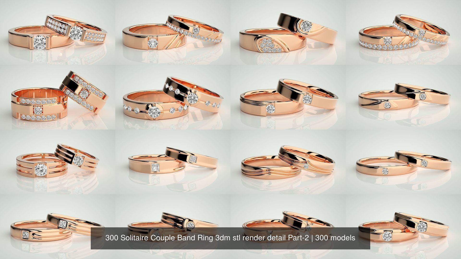 300 Solitaire Ring Couple Band Ring 3dm stl render detail Part-2 3D Model Collection_11