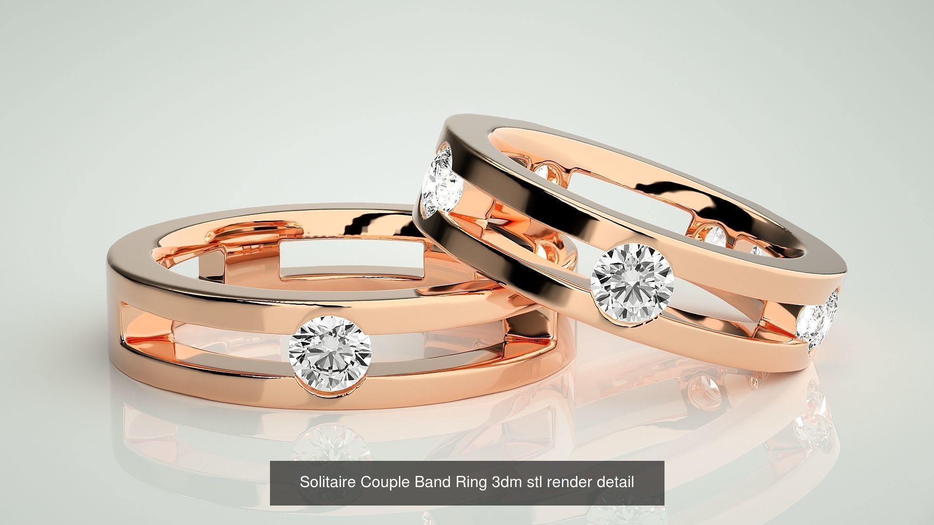 300 Solitaire Ring Couple Band Ring 3dm stl render detail Part-2 3D Model Collection_169