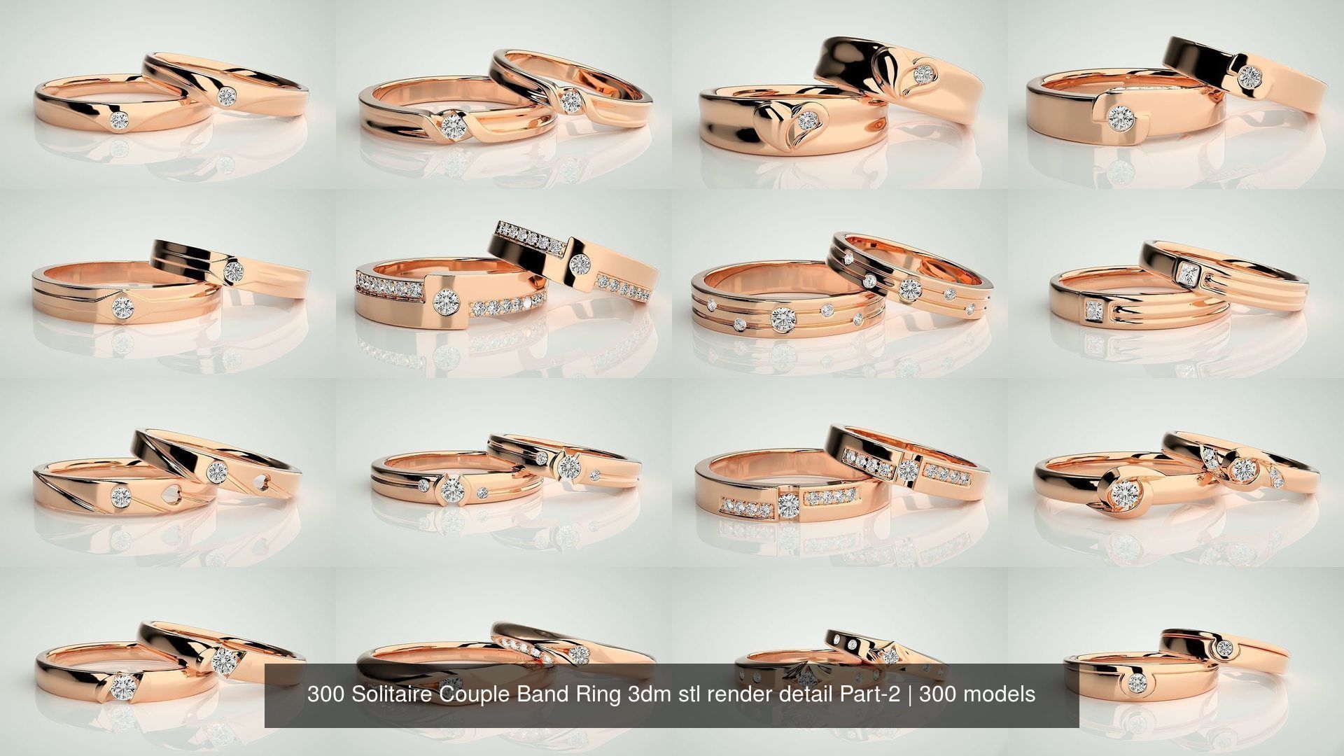 300 Solitaire Ring Couple Band Ring 3dm stl render detail Part-2 3D Model Collection_6