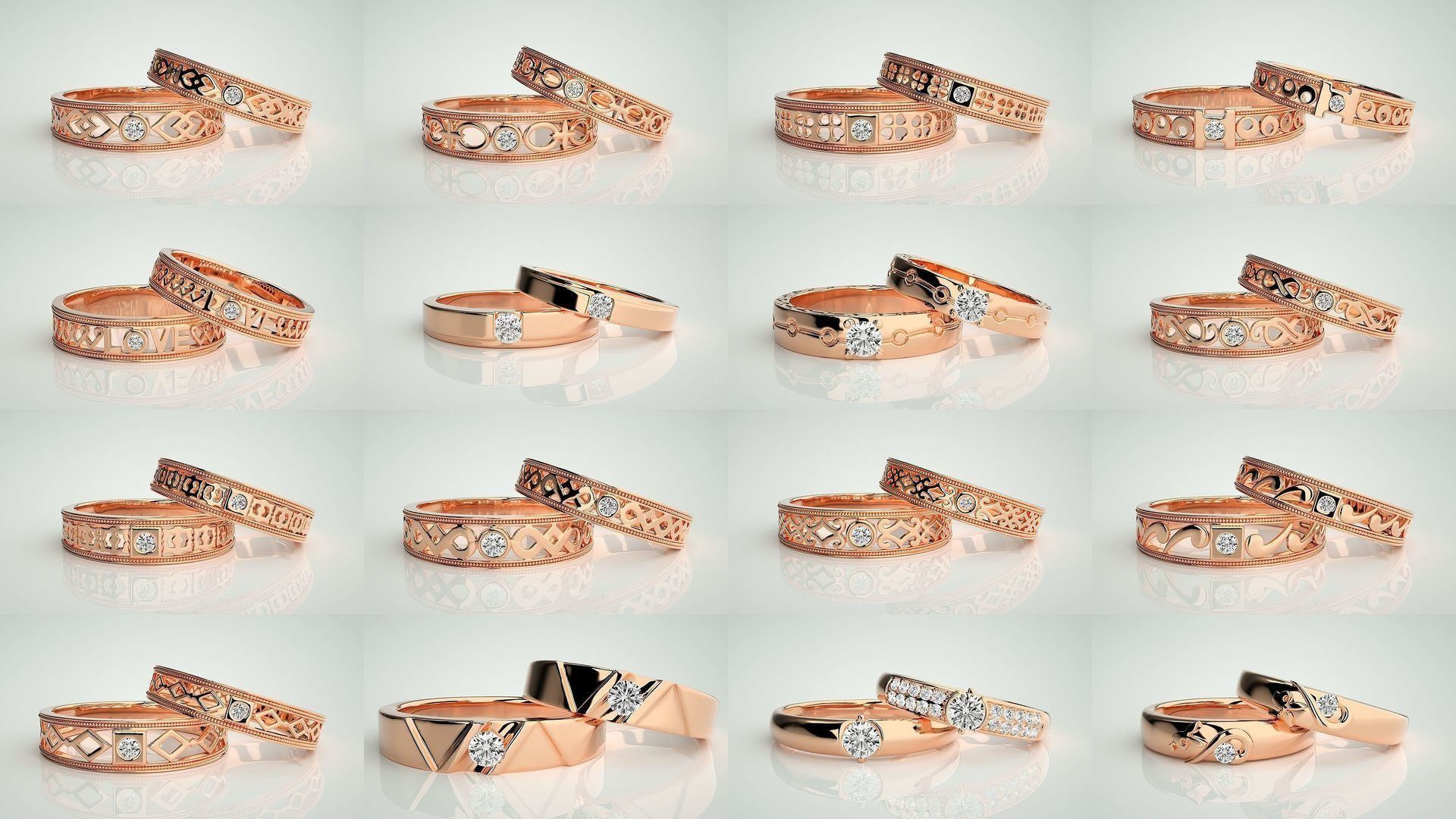 300 Solitaire Ring Couple Band Ring 3dm stl render detail Part-2 3D Model Collection_16