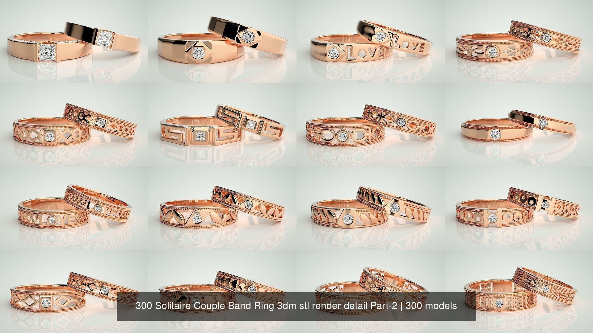 300 Solitaire Ring Couple Band Ring 3dm stl render detail Part-2 3D Model Collection_1