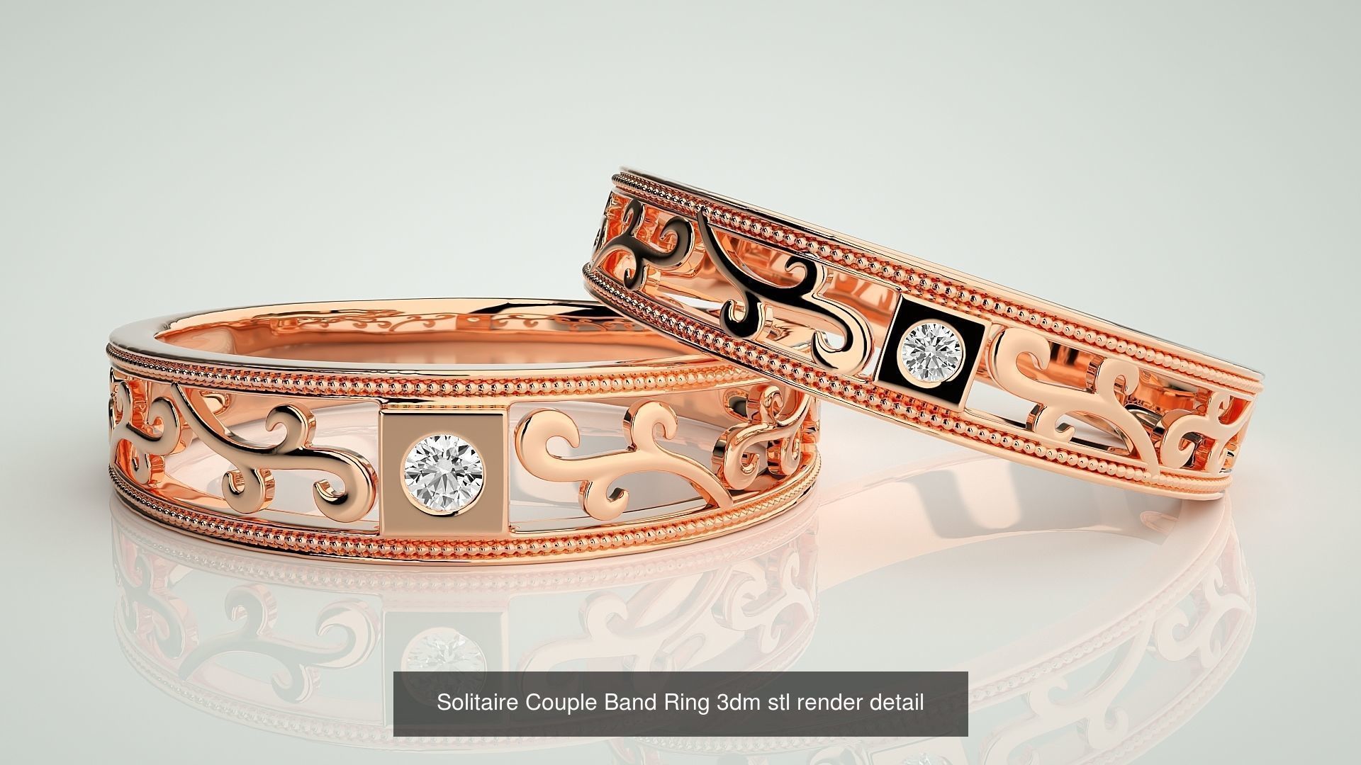 300 Solitaire Ring Couple Band Ring 3dm stl render detail Part-2 3D Model Collection_39