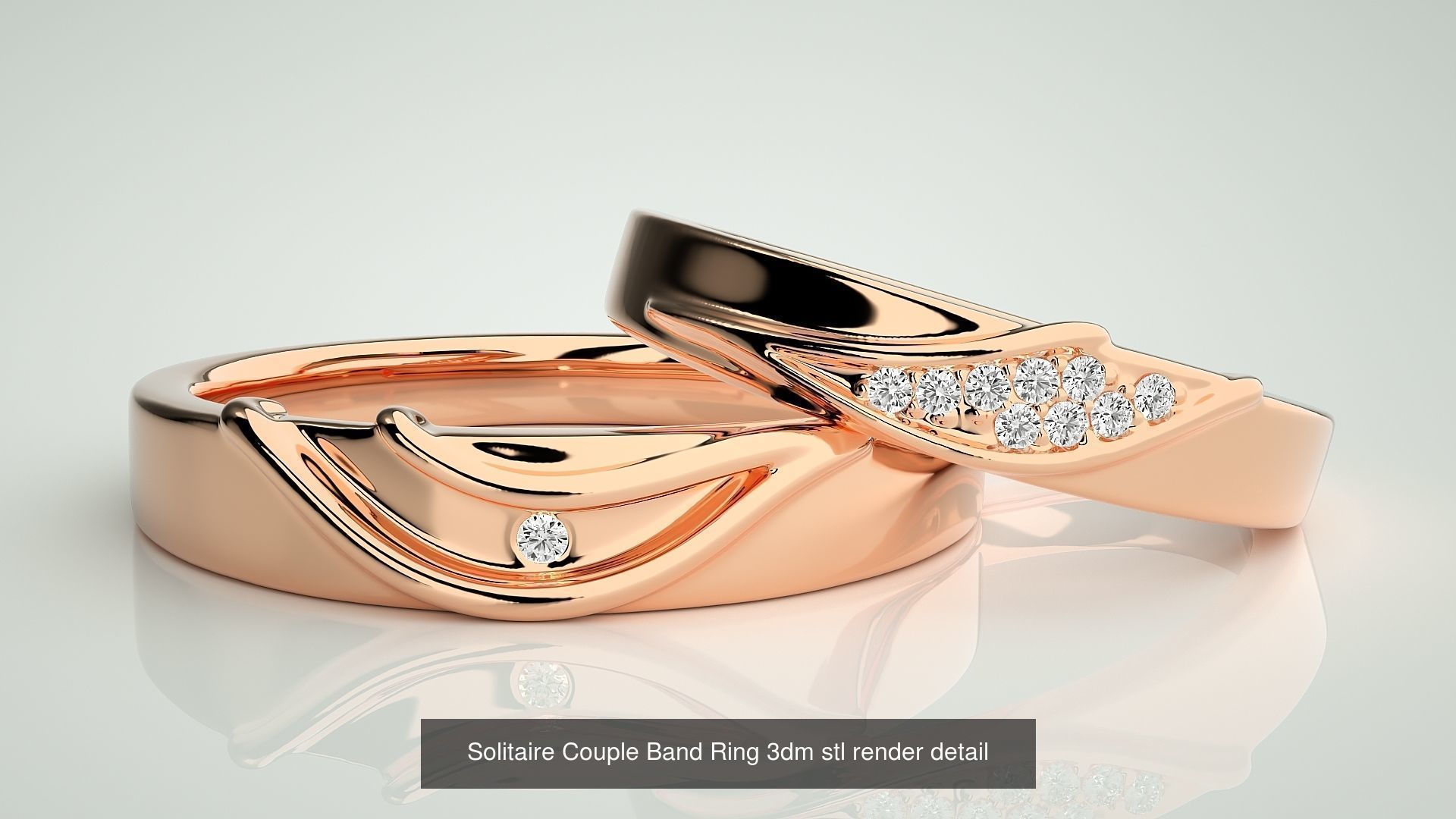300 Solitaire Ring Couple Band Ring 3dm stl render detail Part-2 3D Model Collection_105