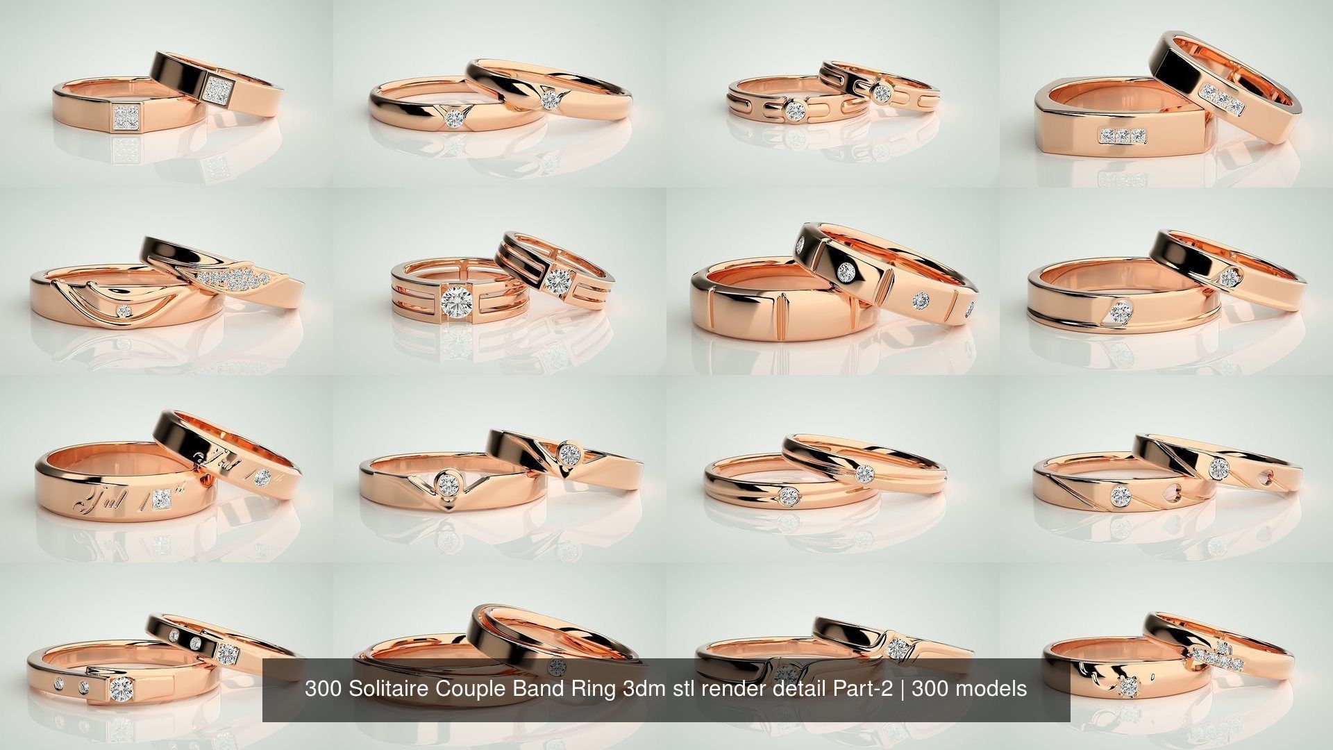 300 Solitaire Ring Couple Band Ring 3dm stl render detail Part-2 3D Model Collection_7