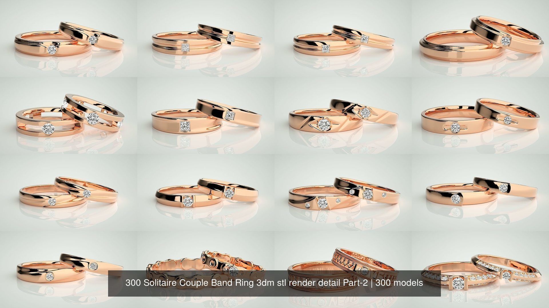 300 Solitaire Ring Couple Band Ring 3dm stl render detail Part-2 3D Model Collection_12