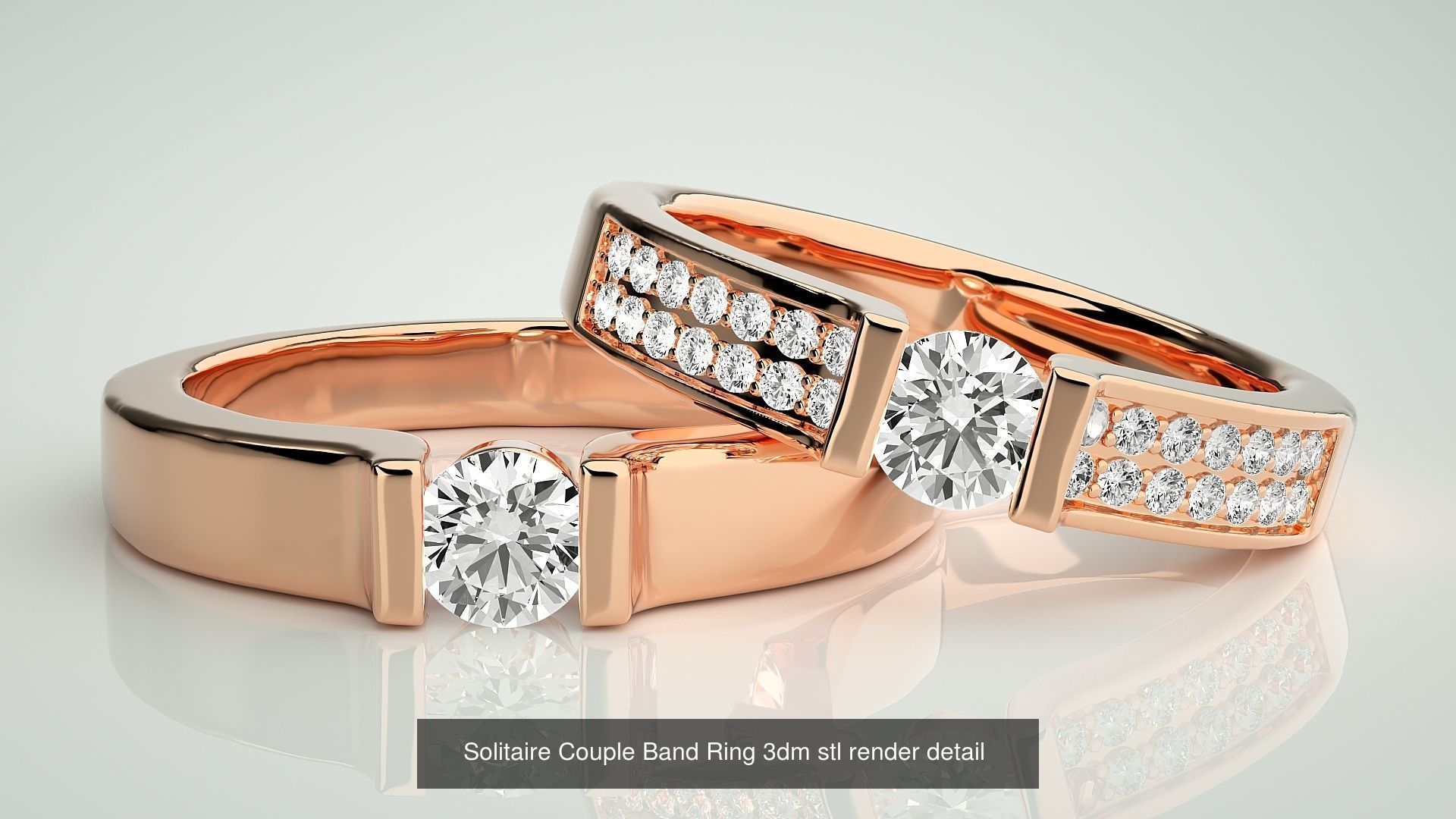 300 Solitaire Ring Couple Band Ring 3dm stl render detail Part-2 3D Model Collection_149