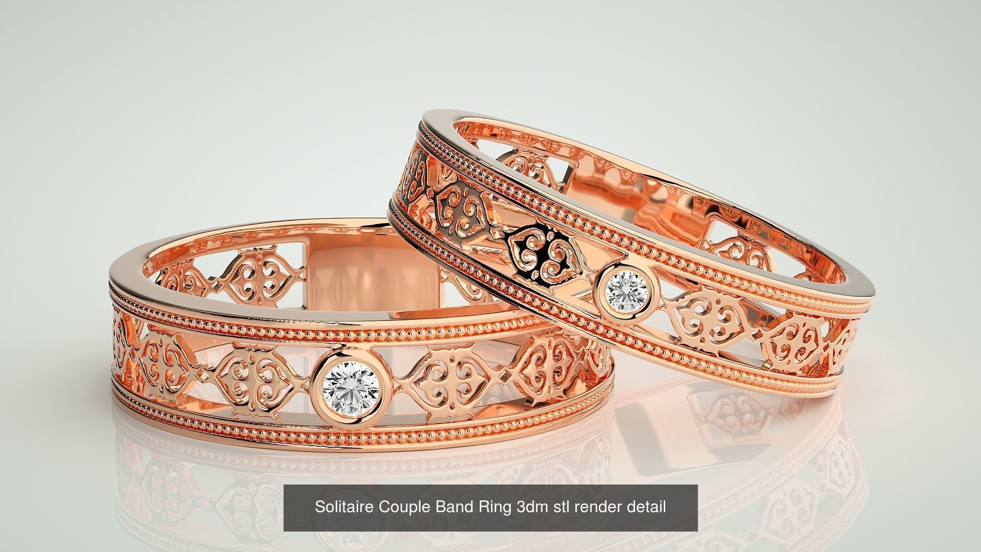 300 Solitaire Ring Couple Band Ring 3dm stl render detail Part-2 3D Model Collection_47