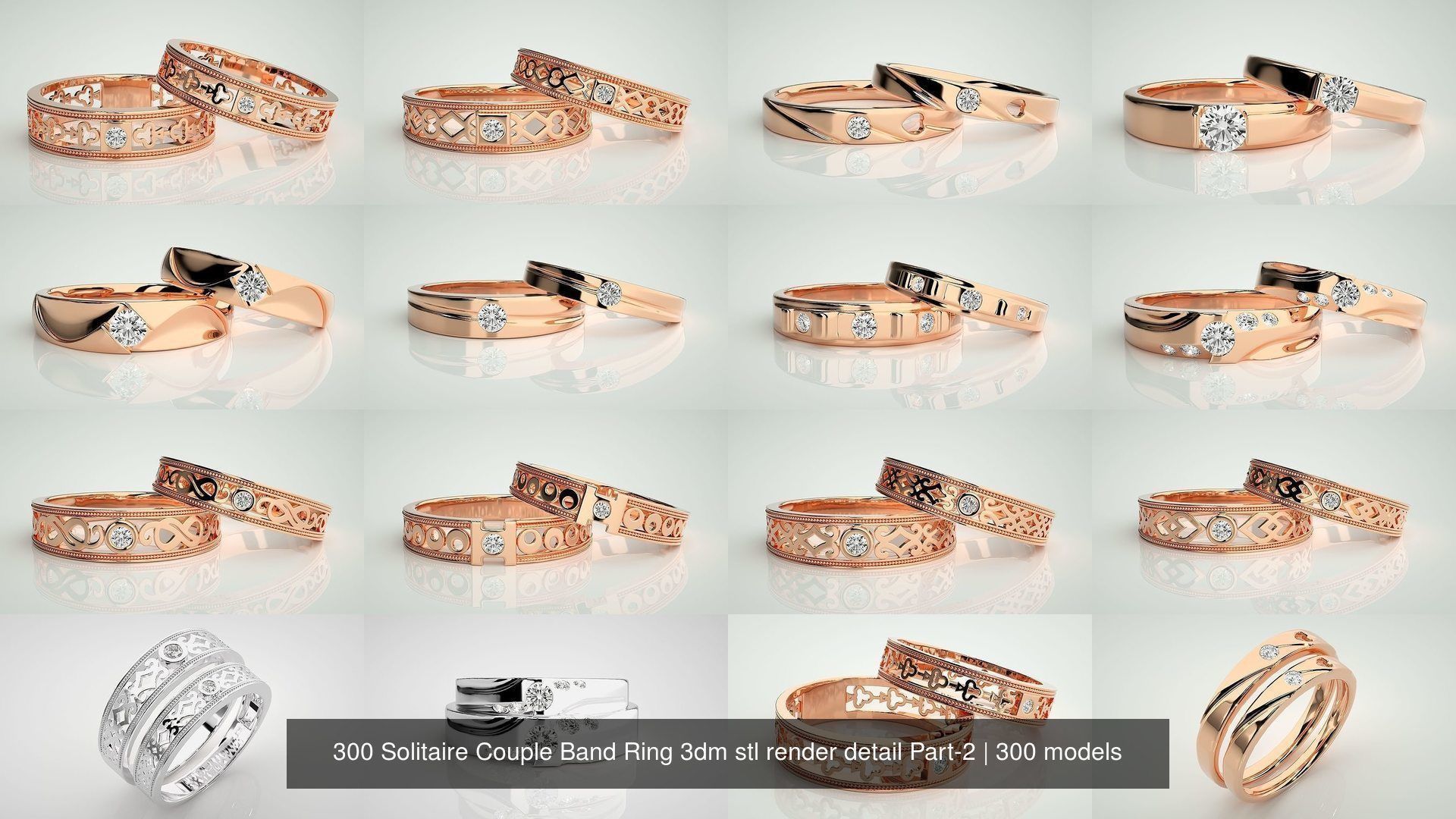 300 Solitaire Ring Couple Band Ring 3dm stl render detail Part-2 3D Model Collection_20