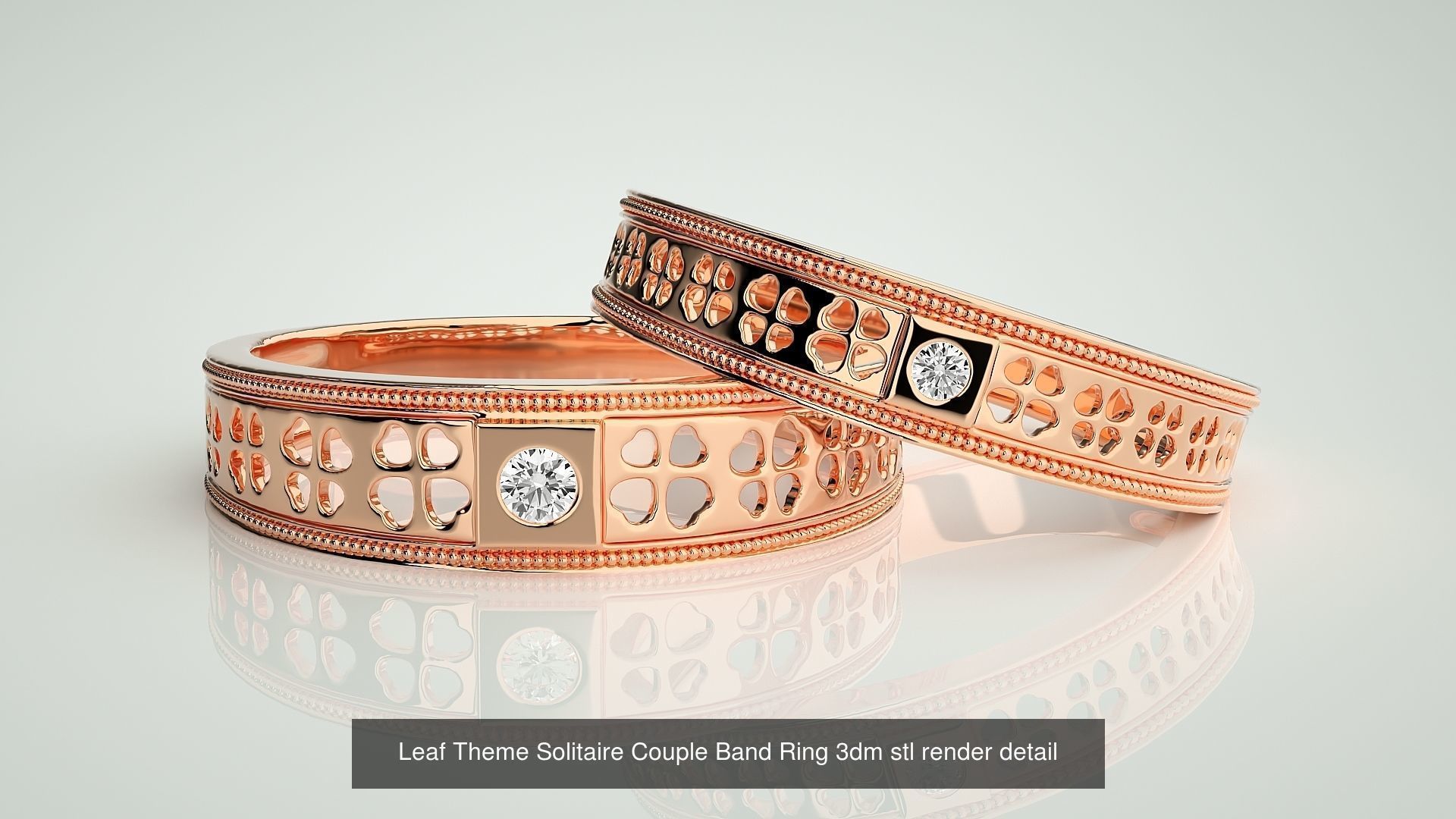 4 Leaf Couple Bands 3dm stl renders details  3D Model Collection_2