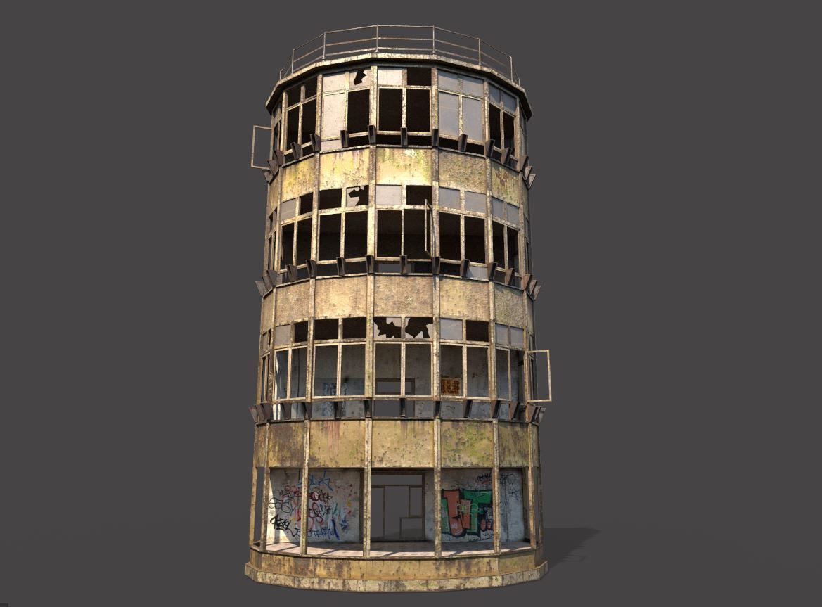 Abandoned  Front Facade Of Office 3D model_2