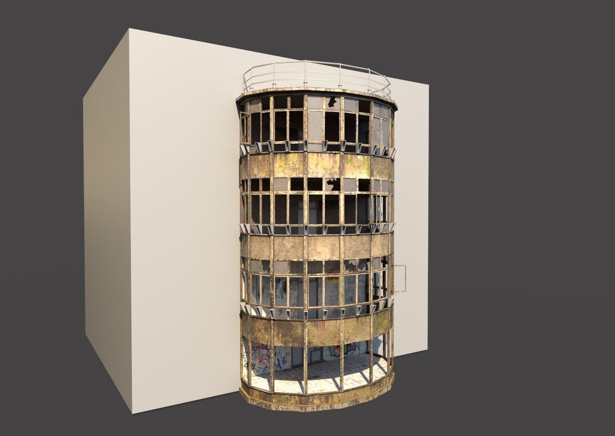 Abandoned  Front Facade Of Office 3D model_6