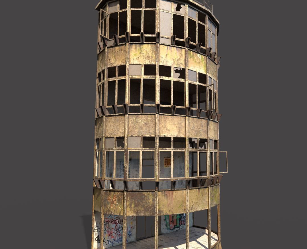 Abandoned  Front Facade Of Office 3D model_3