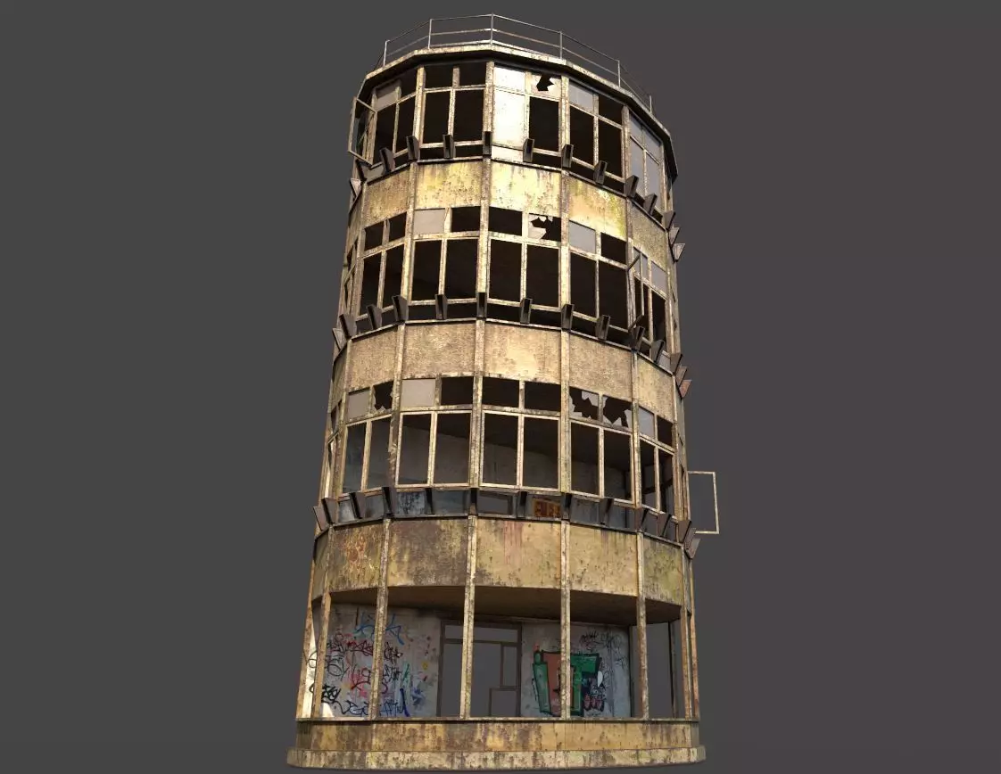 Abandoned  Front Facade Of Office 3D model_0