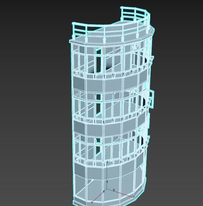 Abandoned  Front Facade Of Office 3D model_8