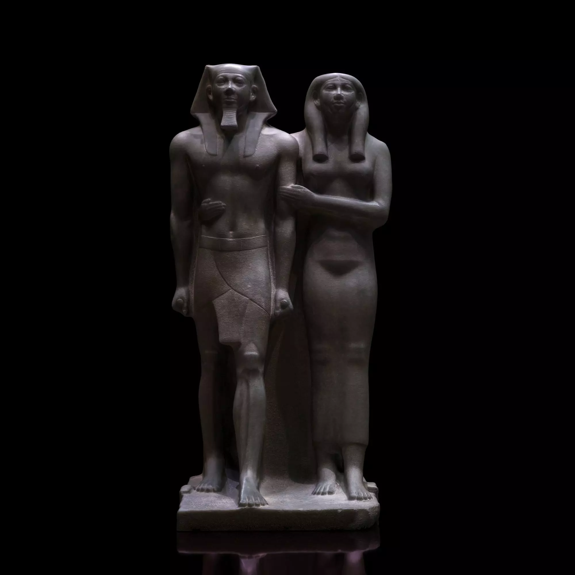 Greywacke statue of Menkaura and Queen Khamerernebty II 3D model_0