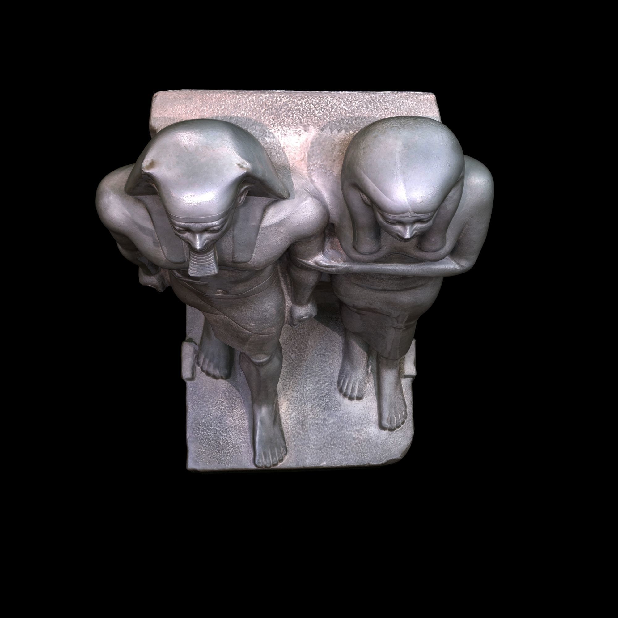 Greywacke statue of Menkaura and Queen Khamerernebty II 3D model_3