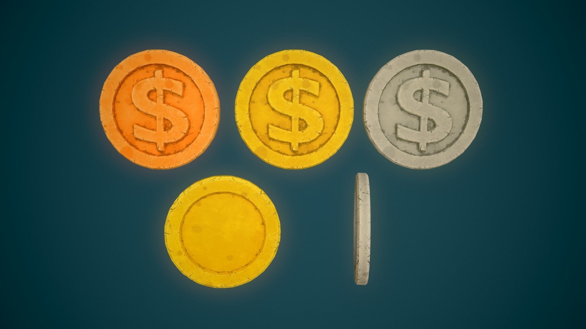 Simple Coins Pack Low-poly 3D model_19