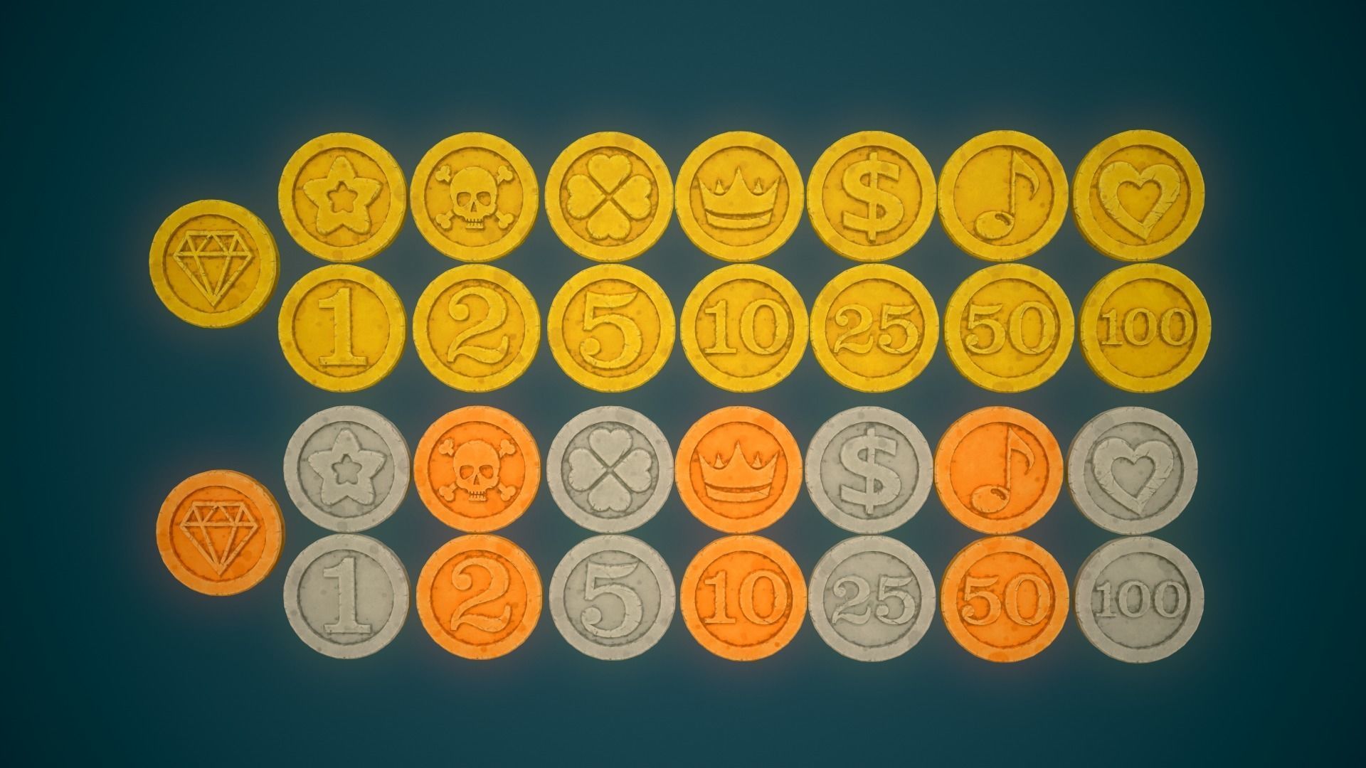 Simple Coins Pack Low-poly 3D model_3