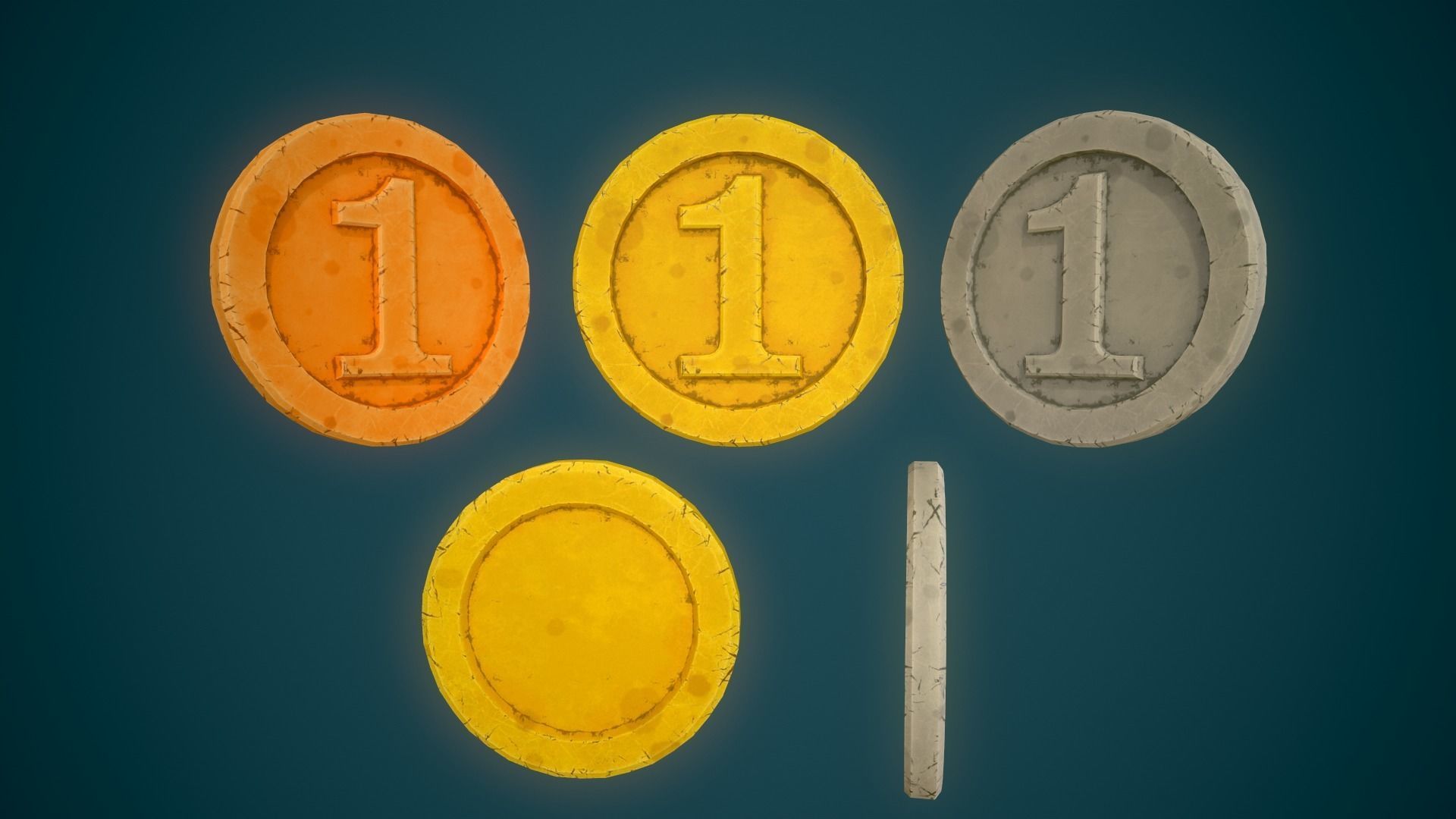 Simple Coins Pack Low-poly 3D model_16