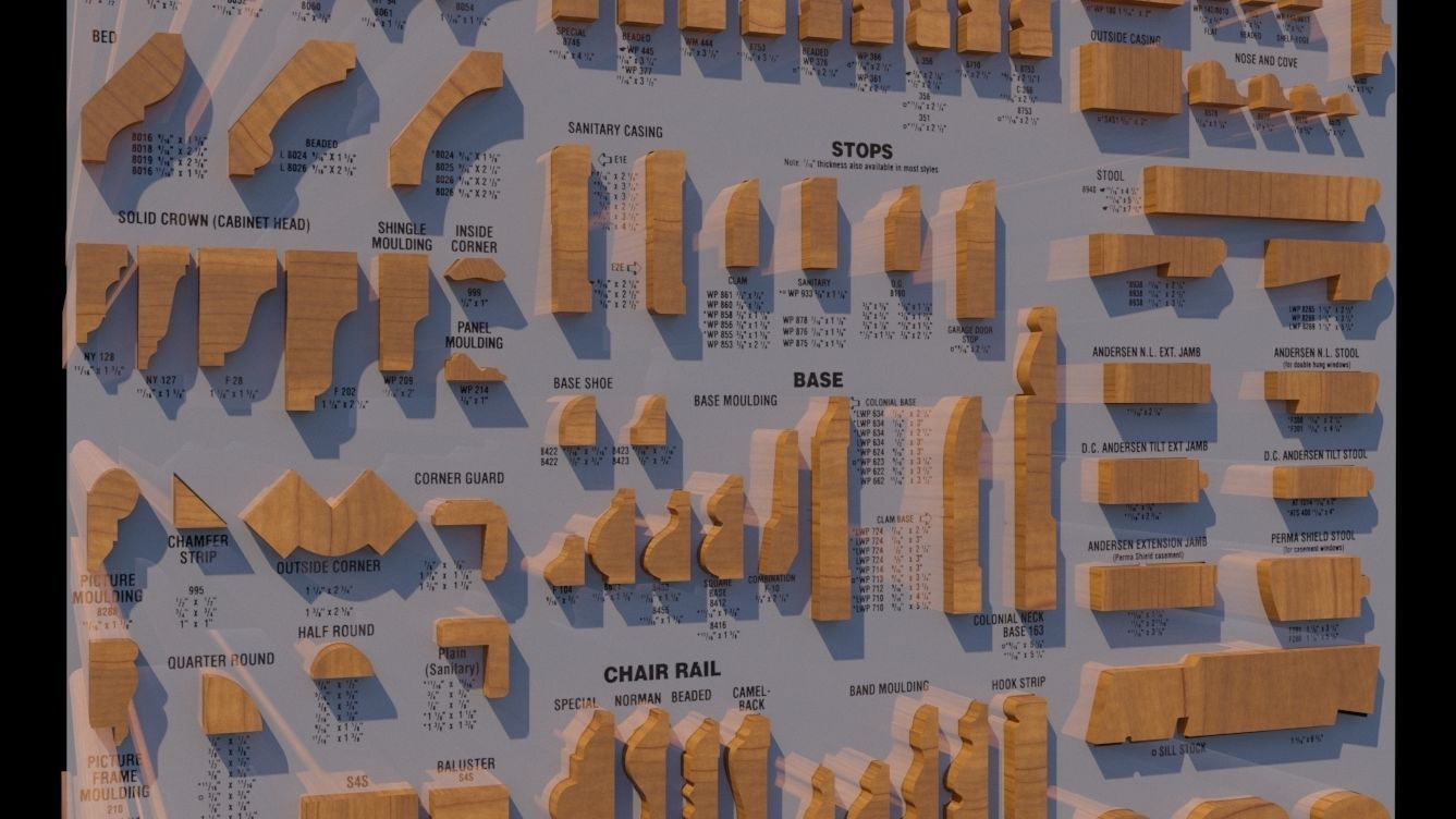 Molding Kitbash V1 - 128 Profile Set -  Low-poly 3D model_5