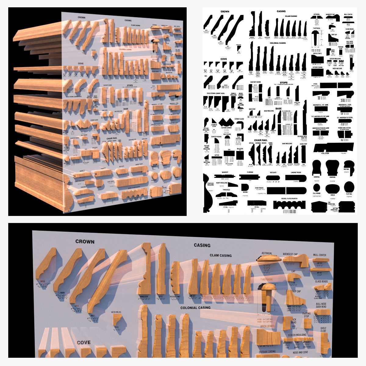 Molding Kitbash V1 - 128 Profile Set -  Low-poly 3D model_2