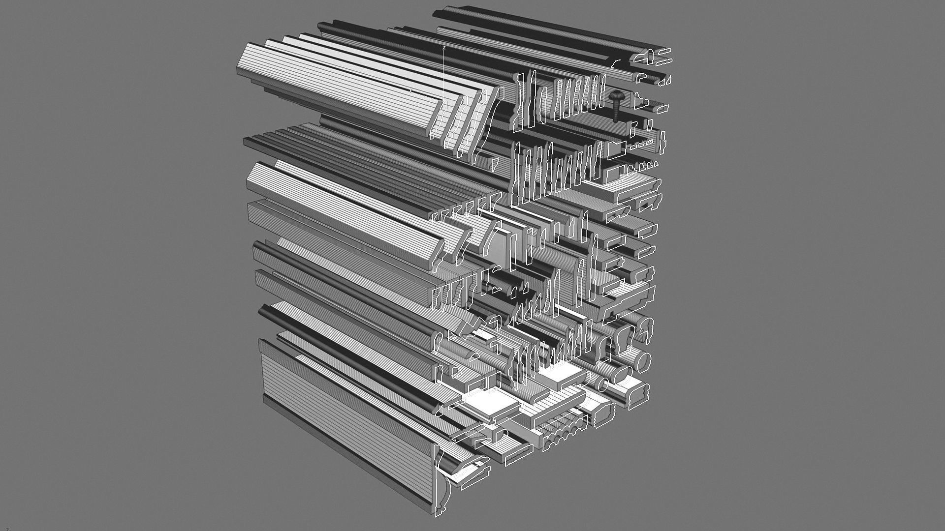 Molding Kitbash V1 - 128 Profile Set -  Low-poly 3D model_19