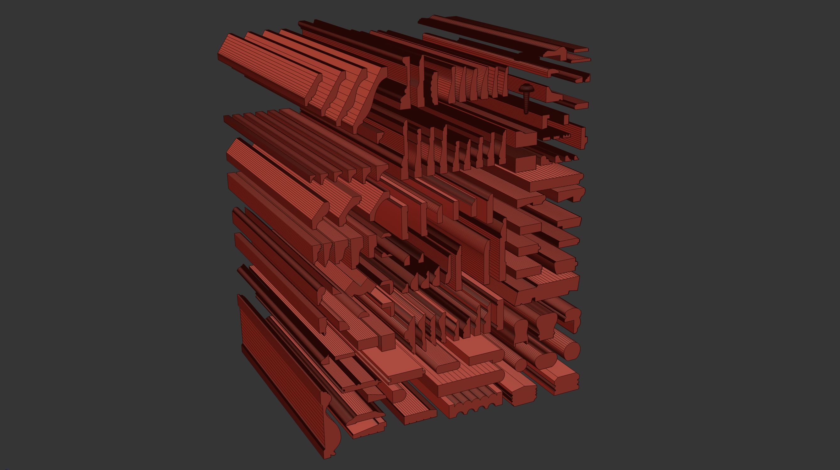 Molding Kitbash V1 - 128 Profile Set -  Low-poly 3D model_11