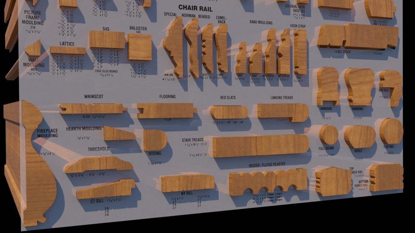 Molding Kitbash V1 - 128 Profile Set -  Low-poly 3D model_6