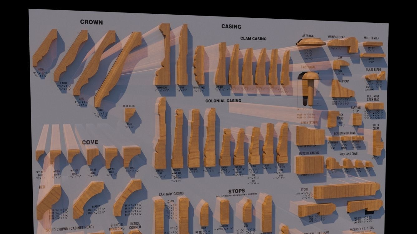 Molding Kitbash V1 - 128 Profile Set -  Low-poly 3D model_4
