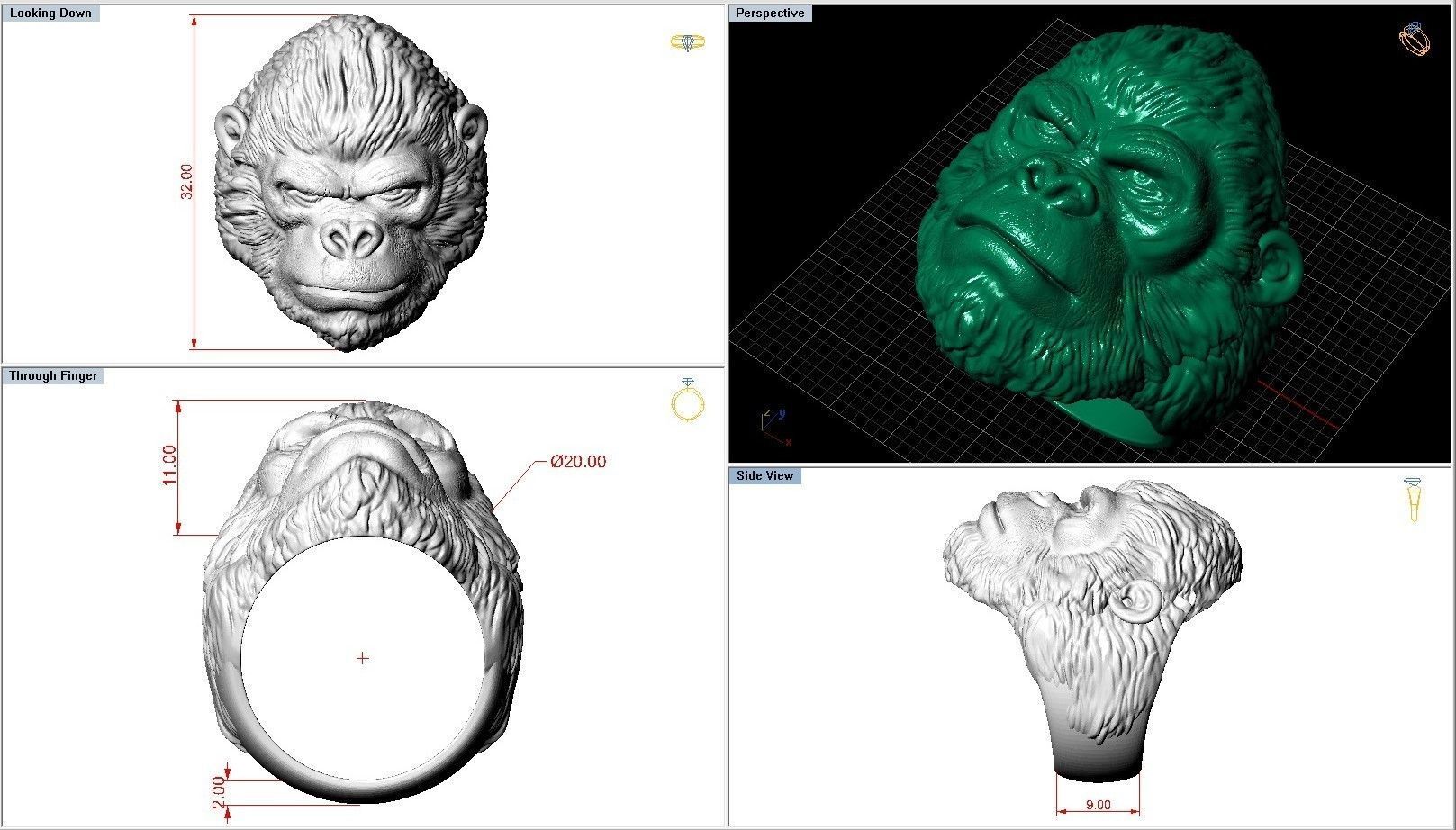 African Gorilla Monkey King Wild Animal Ring 3D print model_5