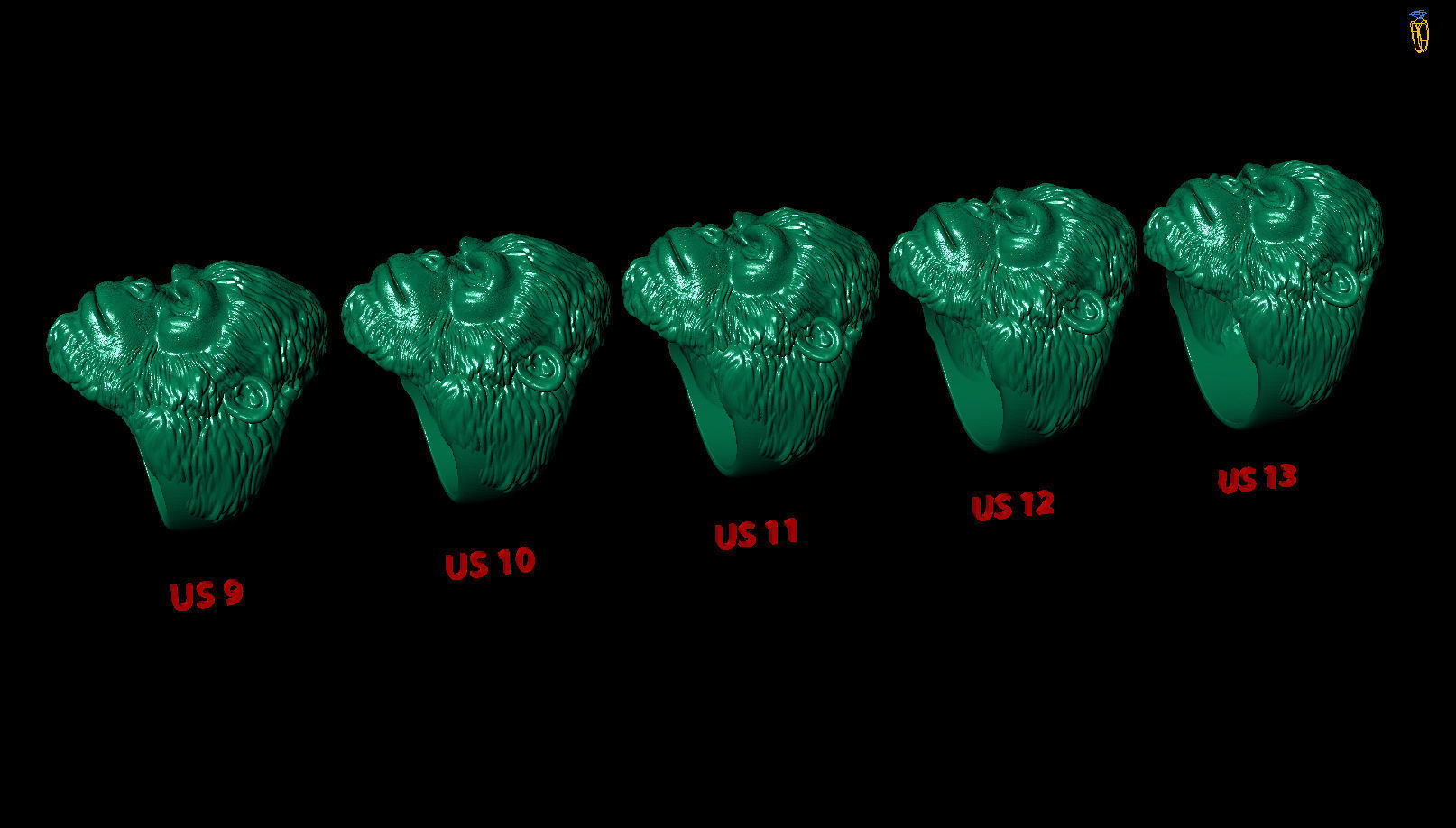 African Gorilla Monkey King Wild Animal Ring 3D print model_6