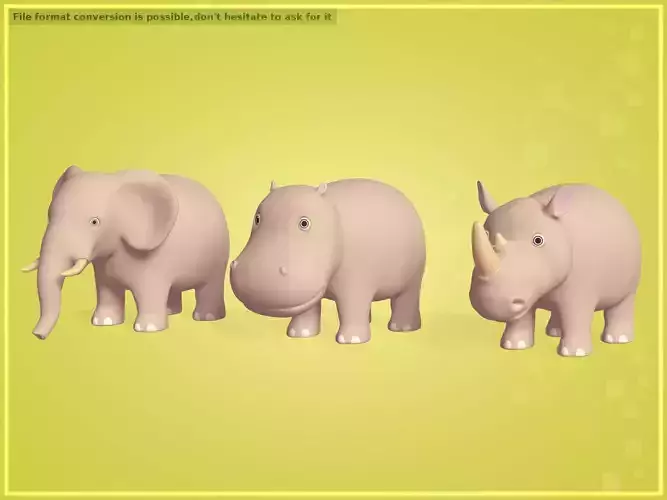 Cartoon Animals Pack - Elephant --Rhinoceros -- Hippopotamus