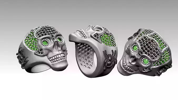 Skull and spider ring