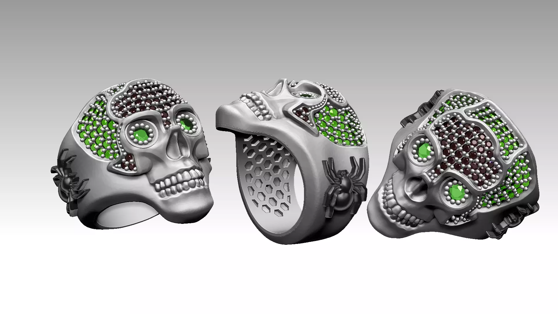 Skull and spider ring 3D print model_0
