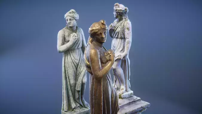 Statue of a Woman holding flowers Low-poly 3D model