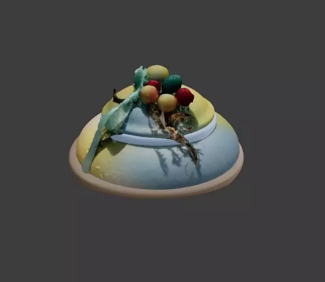 Decorative vase cover lid with gradient color ribbon and fruit 3D model_0