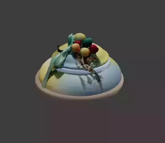 Decorative vase cover lid with gradient color ribbon and fruit 3D model