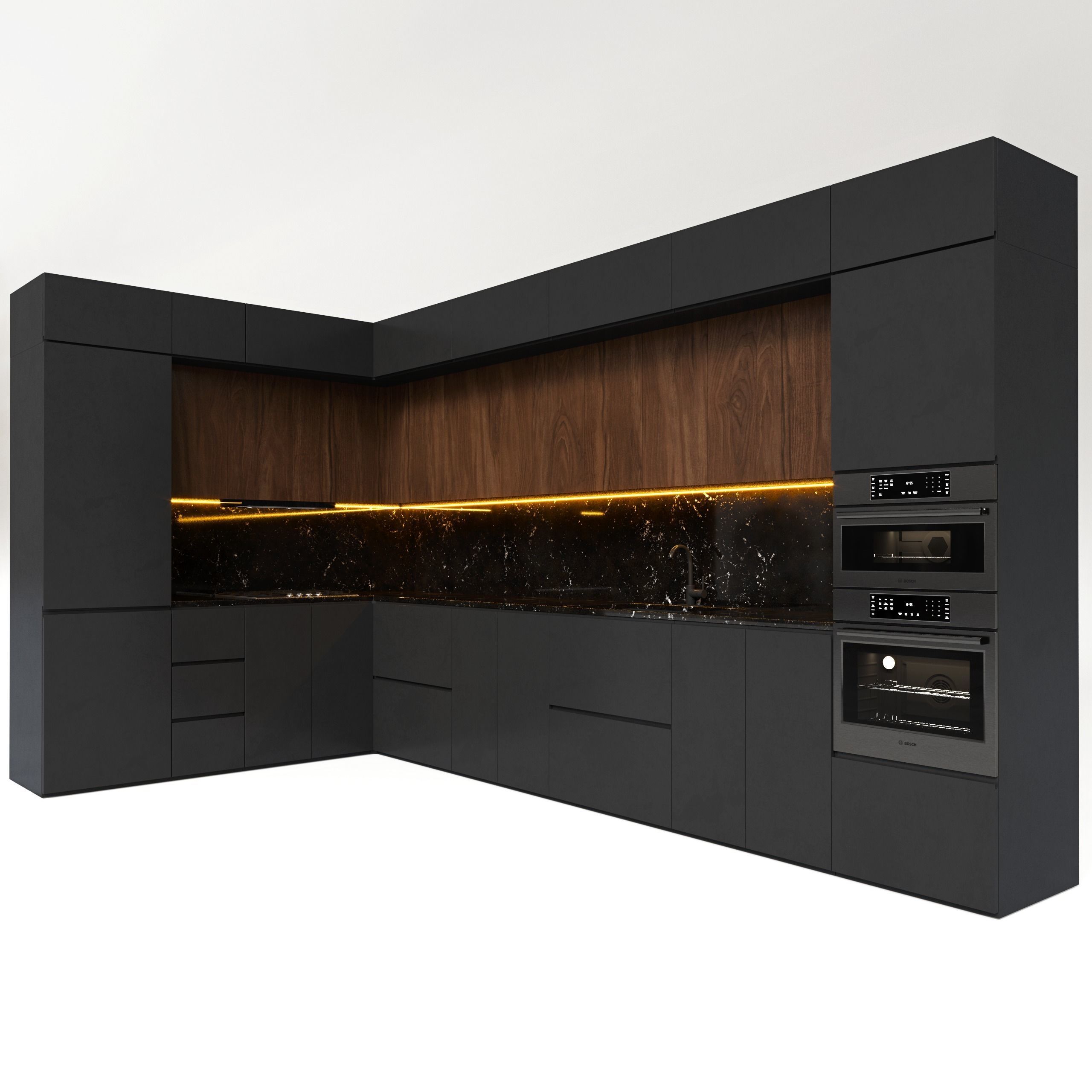 Black modern kitchen Low-poly 3D model_3