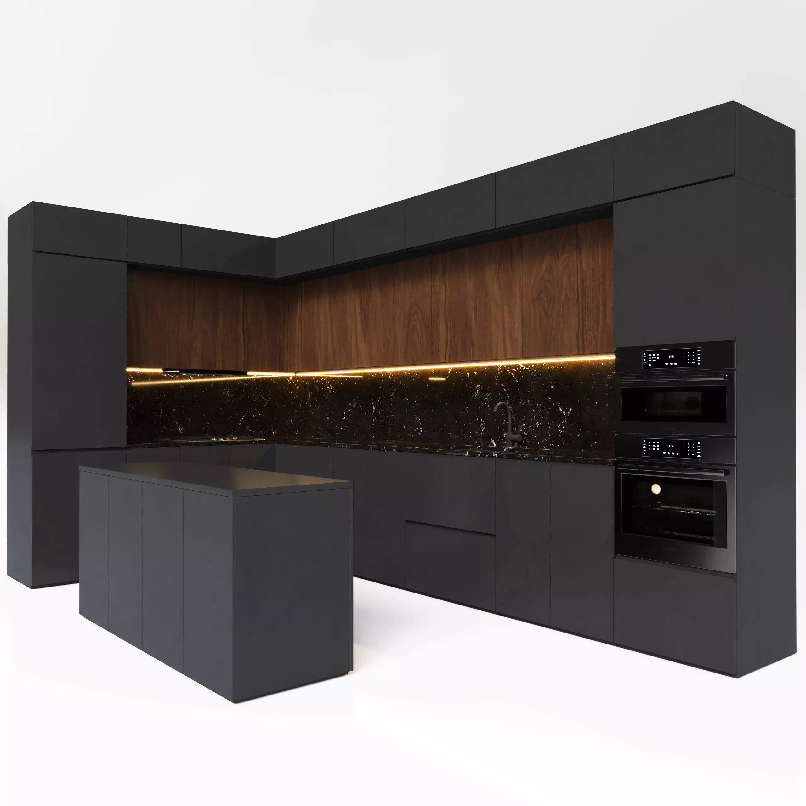 Black modern kitchen Low-poly 3D model_0